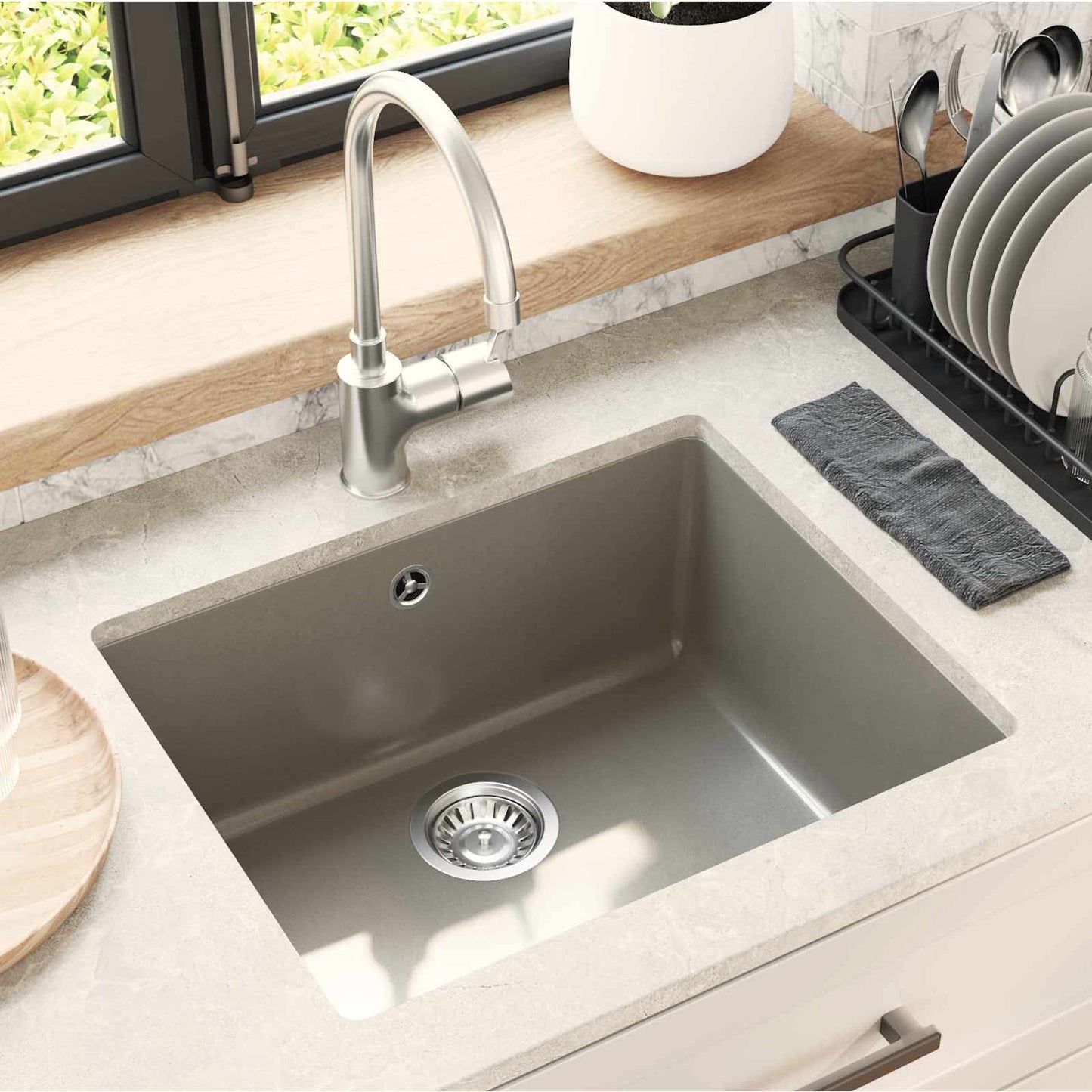 Lavello Grigio 530 x 460 mm 80% Quarzo e 20% Resina | homemem39