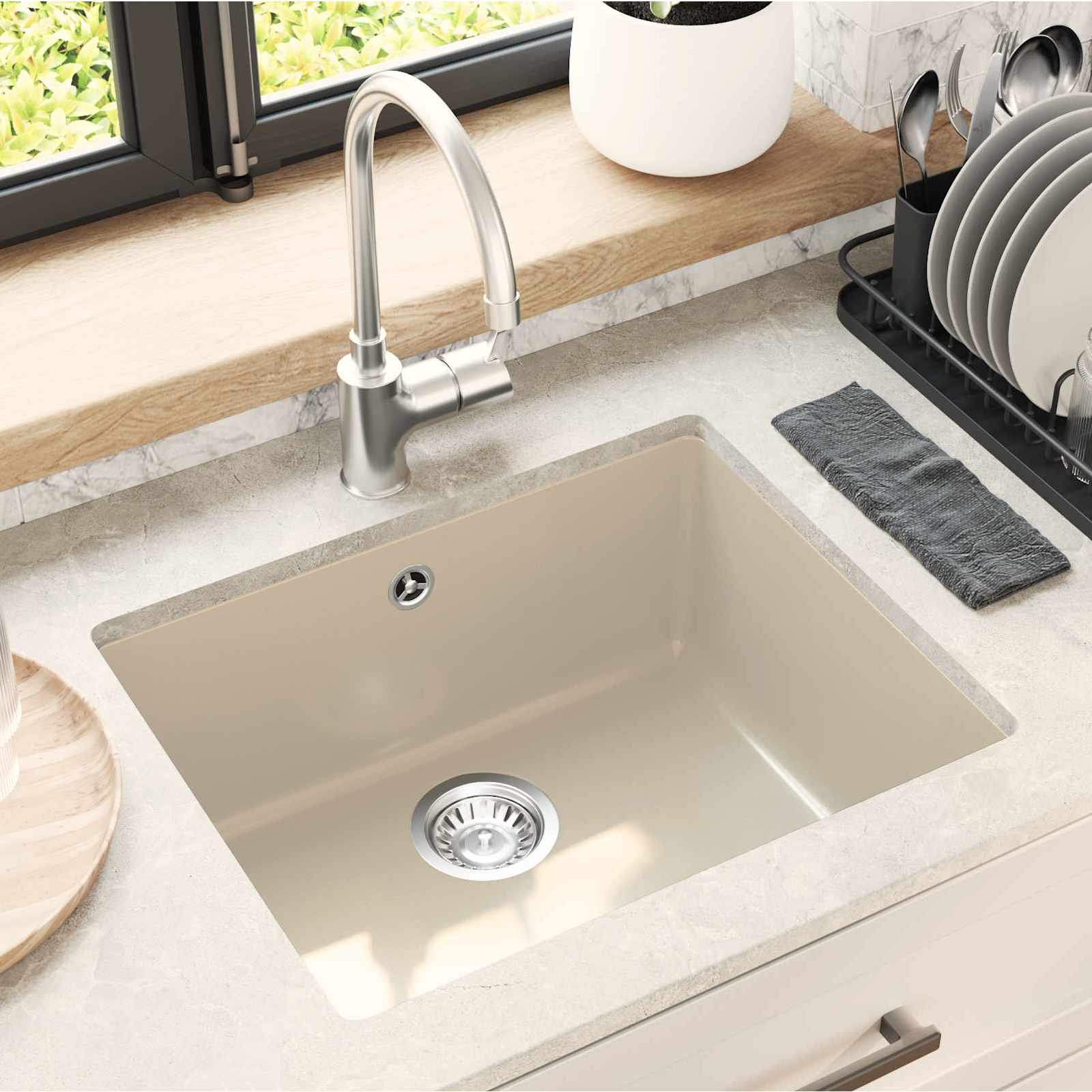 Lavello Beige 530 x 460 mm 80% Quarzo e 20% Resina | homemem39