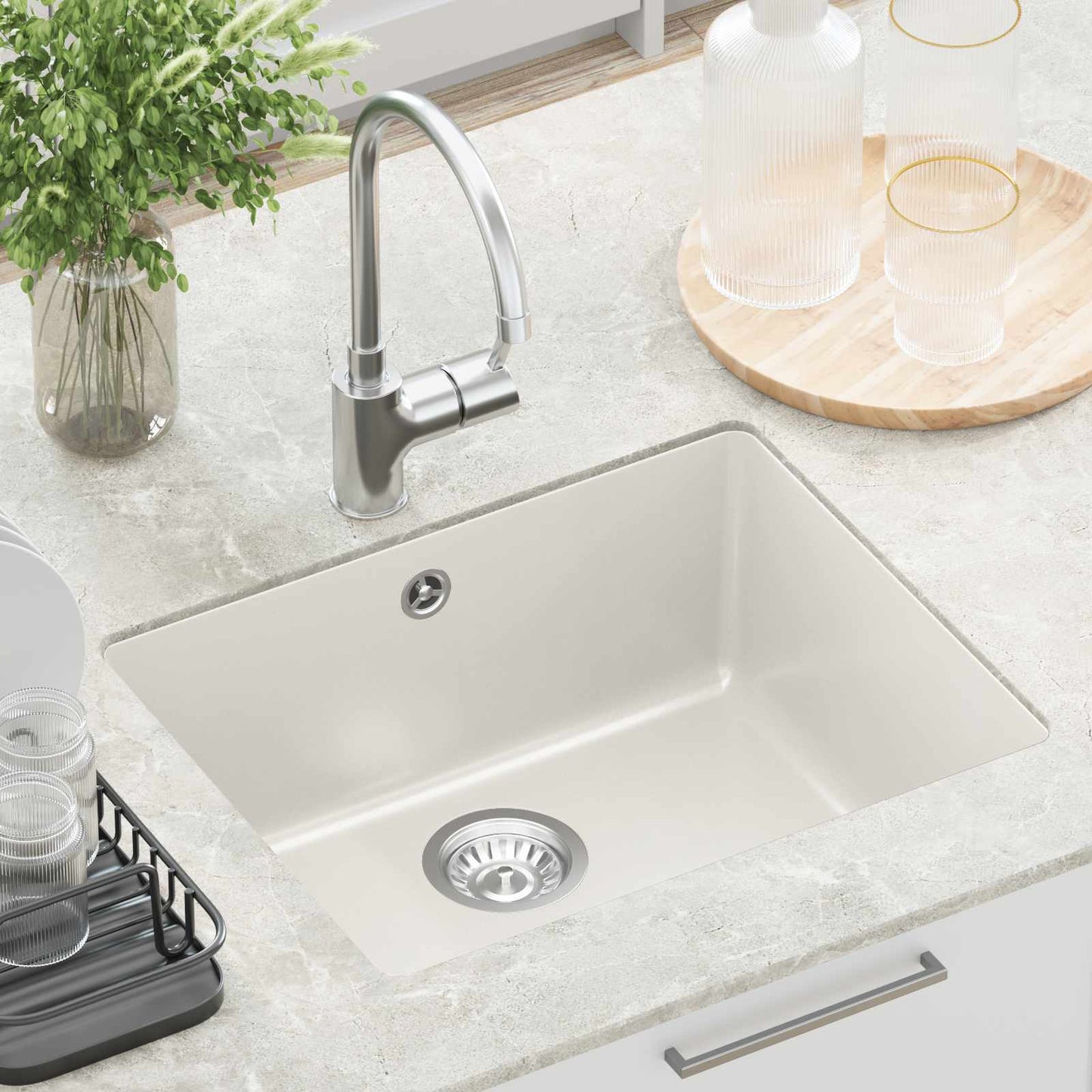 Lavello Bianco 530 x 460 mm 80% Quarzo e 20% Resina | homemem39