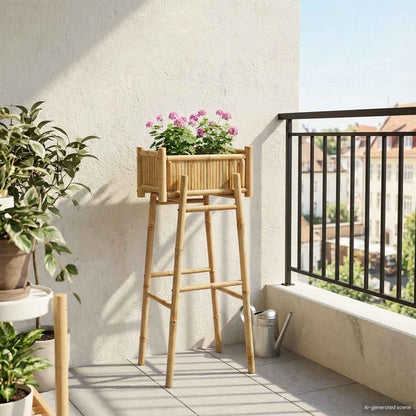 Vaso da Giardino con Supporto Naturale 50 x 38 x 114 cm Bambù | homemem39