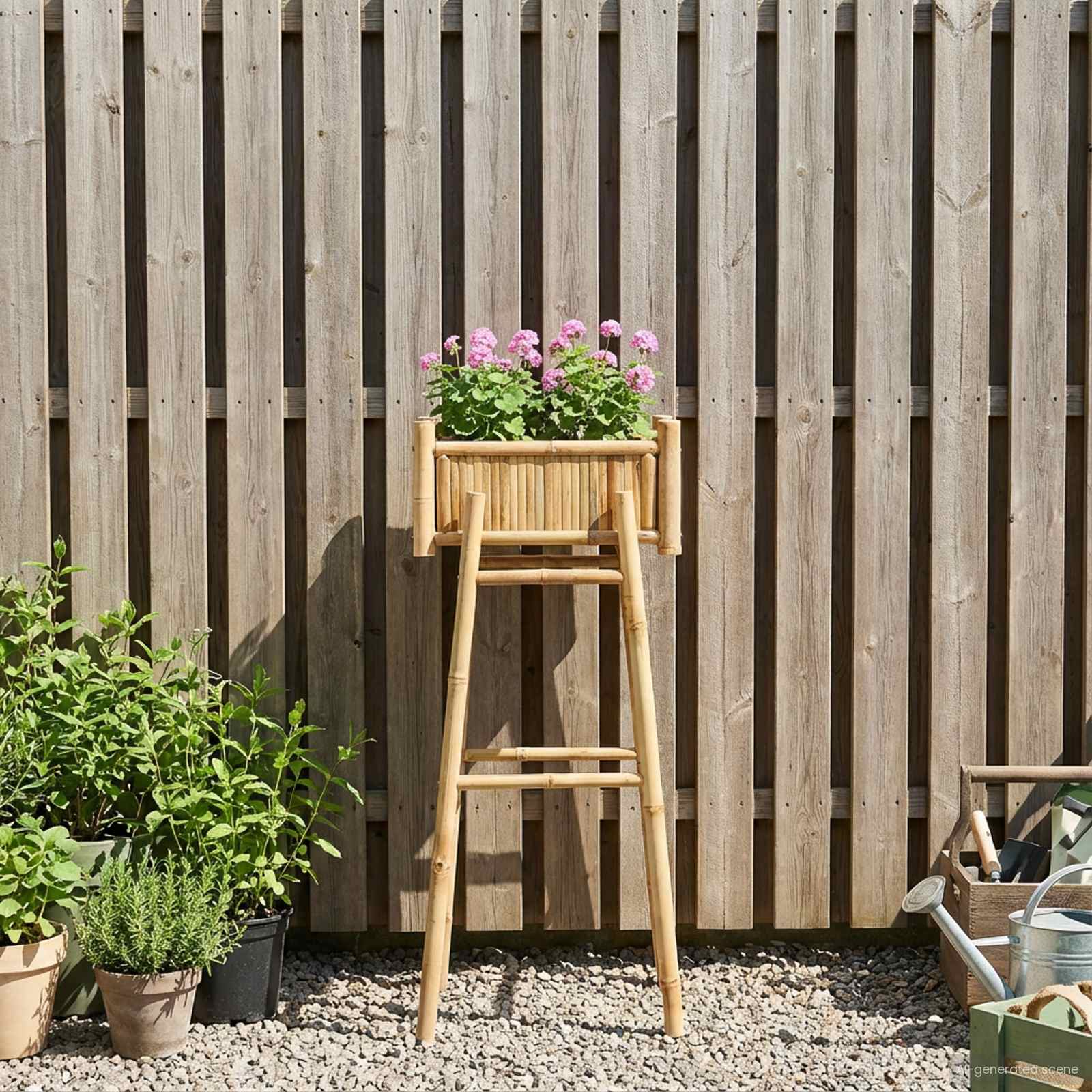 Vaso da Giardino con Supporto Naturale 50 x 38 x 114 cm Bambù | homemem39