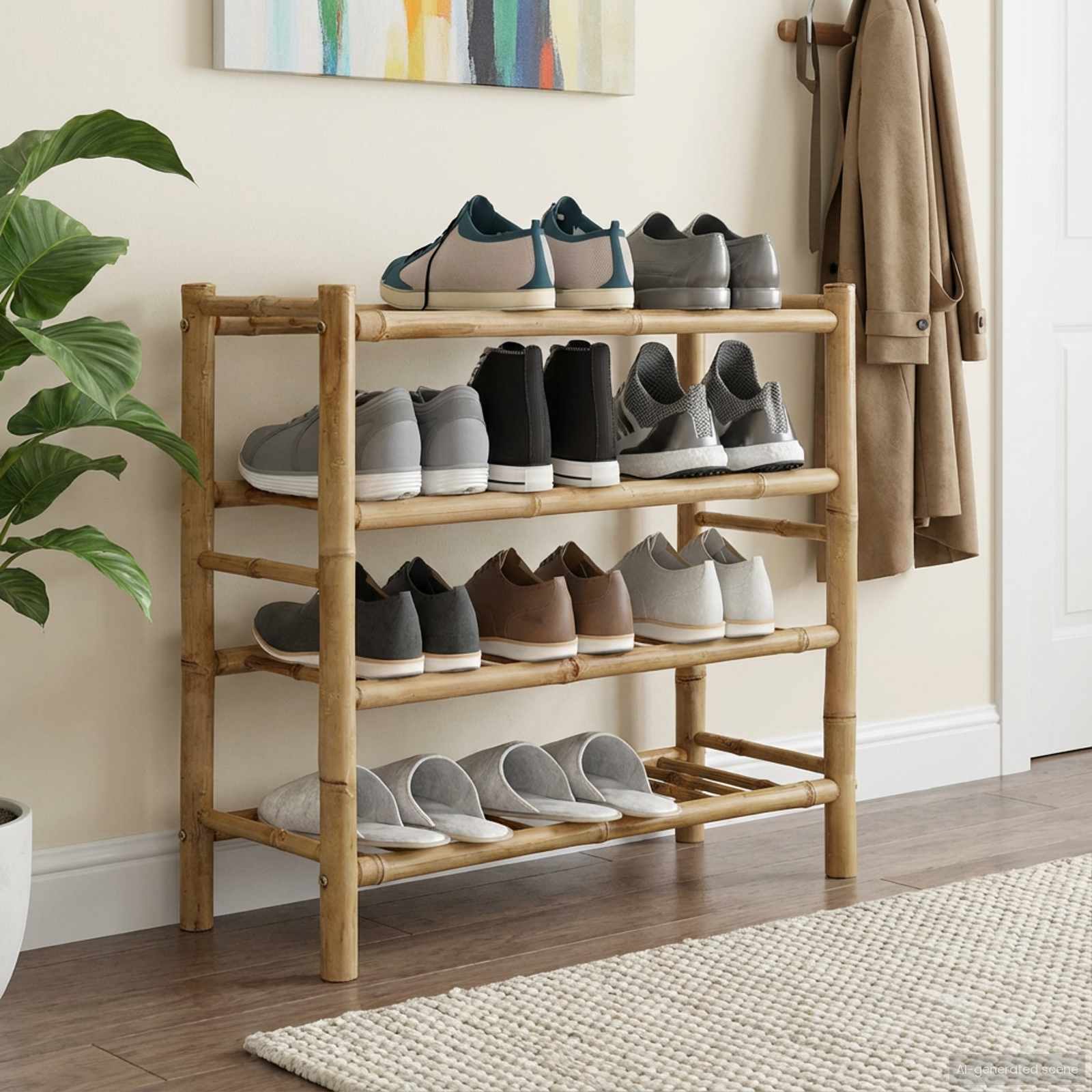 Scarpiera con lo scaffale Naturale 68 x 28 x 63 cm Bambù | homemem39