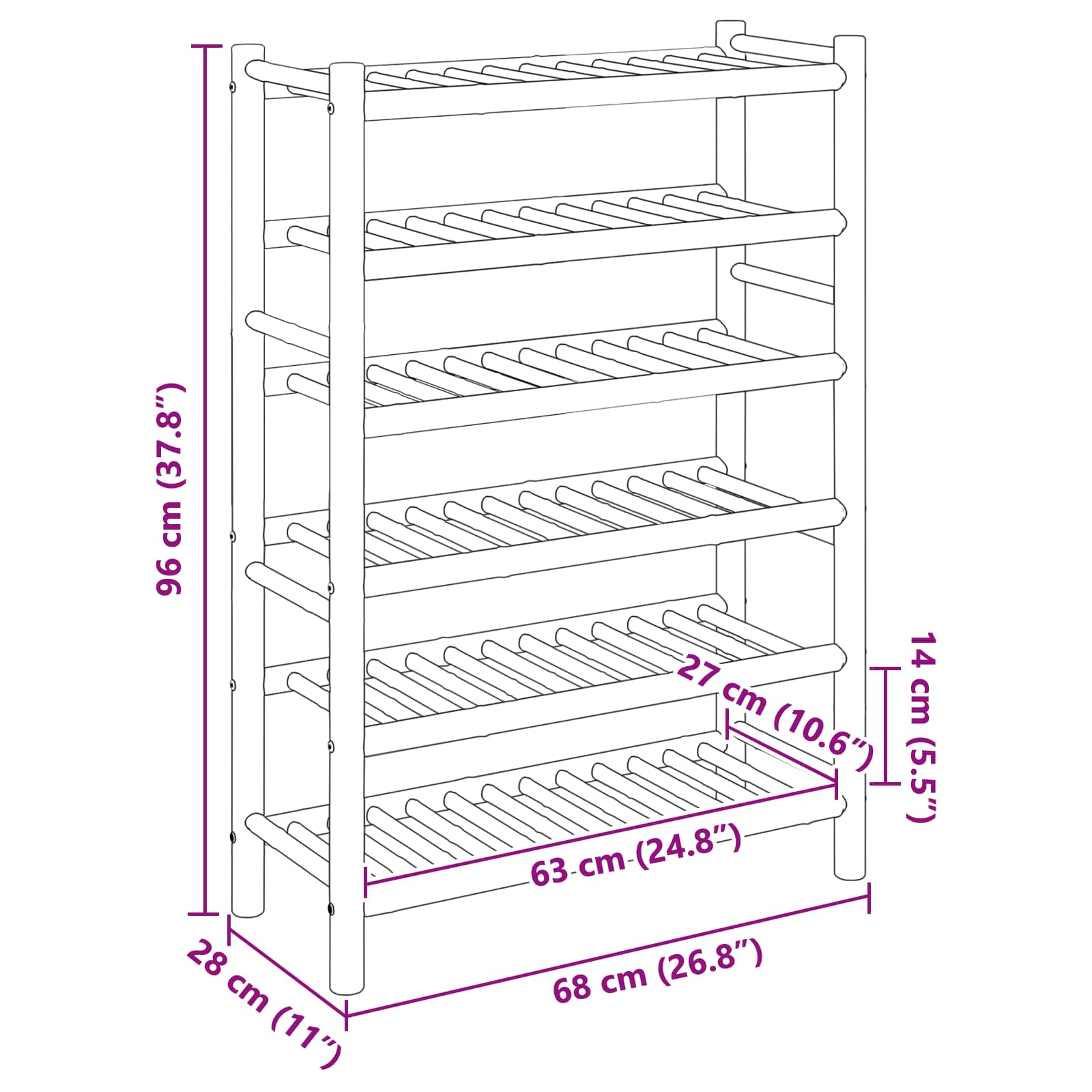 Scarpiera con lo scaffale Naturale 68 x 28 x 96 cm Bambù | homemem39