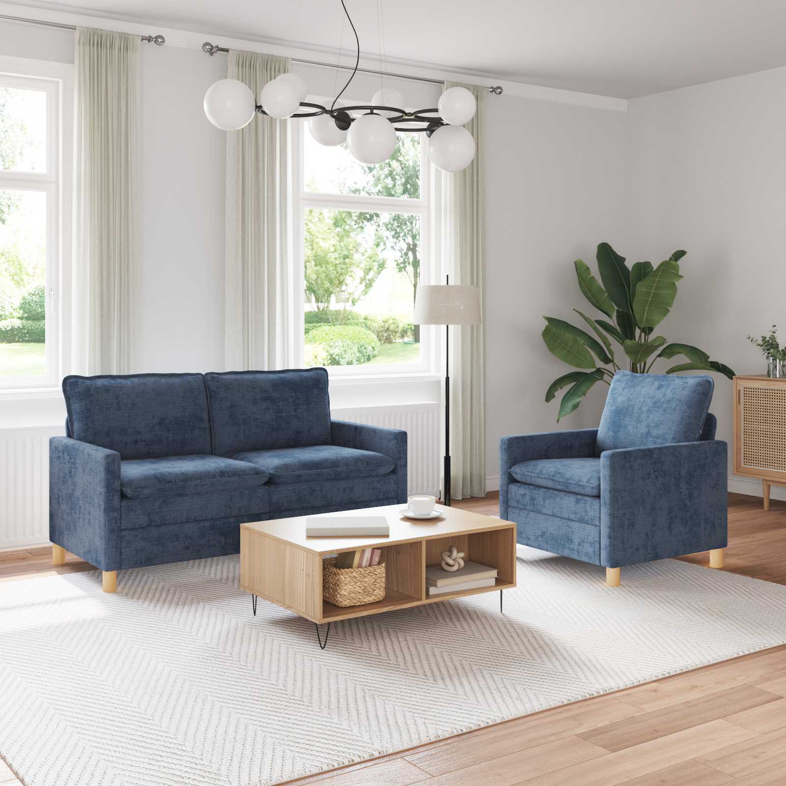 Set di divani 2 pcs Blu Poliestere | homemem39