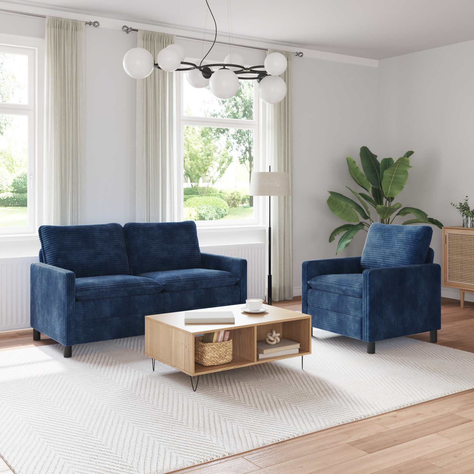 Set di divani 2 pcs Blu navy Poliestere | homemem39