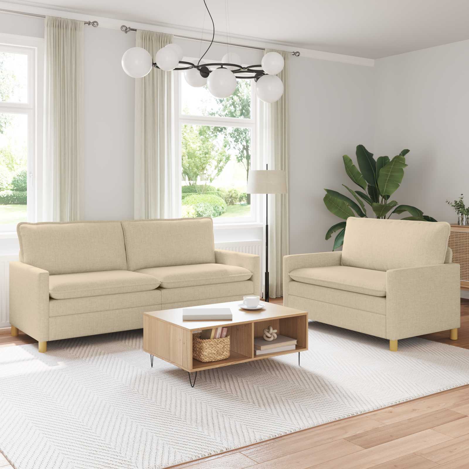 Set di divani 2 pz Crema Tessuto | homemem39