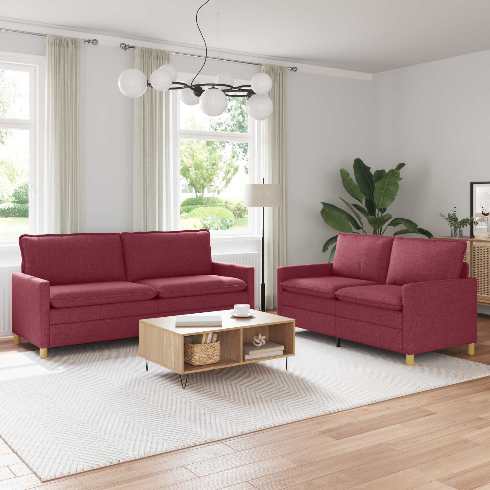 Set di divani 2 pz Rosso Vino Tessuto | homemem39