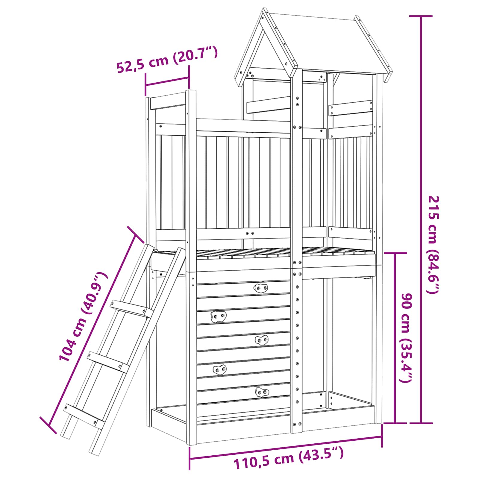 Torre da Gioco Marrone 110,5 x 52,5 x 215cm Pino massello | homemem39