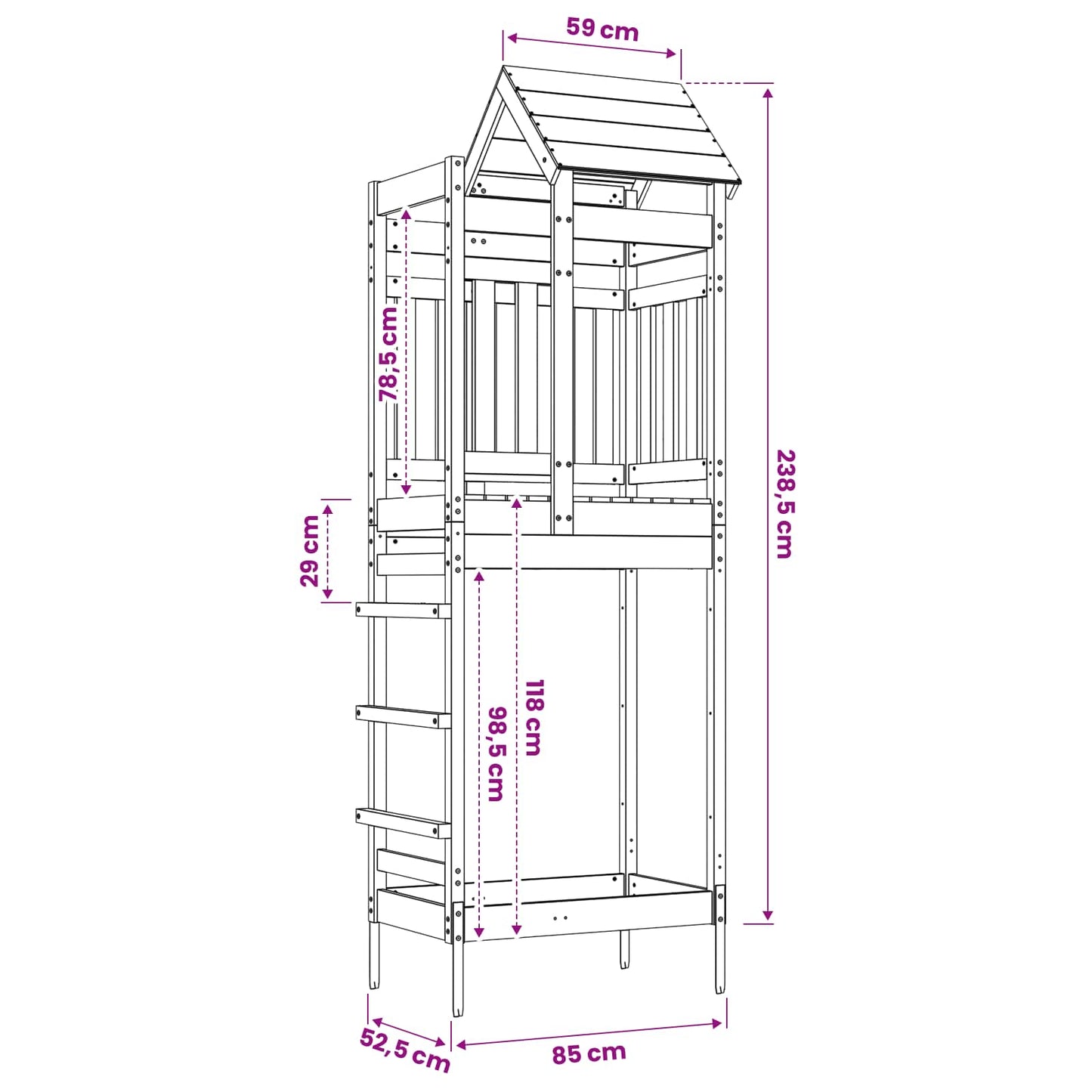 Torre da Gioco Marrone 52,5 x 85 x 238 cm Pino massello | homemem39