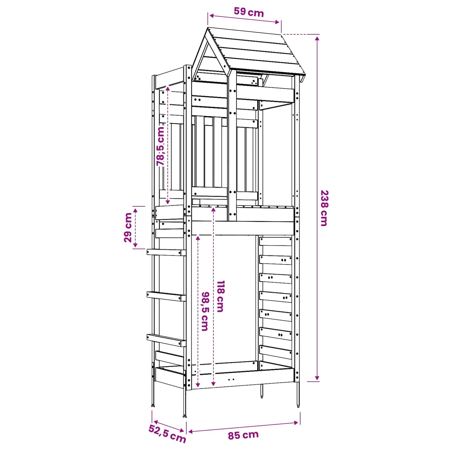 Torre da Gioco Marrone 52,5 x 85 x 238 cm Pino massello