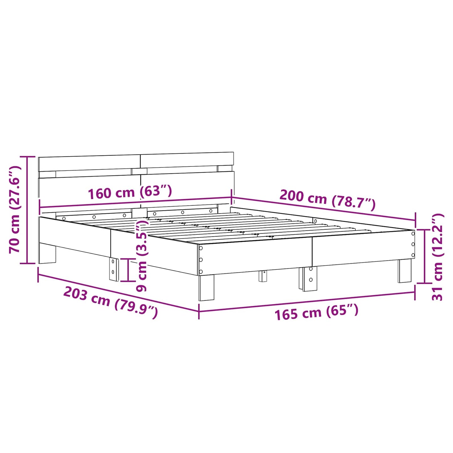 Struttura del letto Rovere artigianale 160 x 200 cm | homemem39