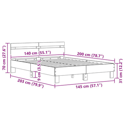 Struttura del letto Rovere Nero 140 x 200 cm Legno multistrato | homemem39