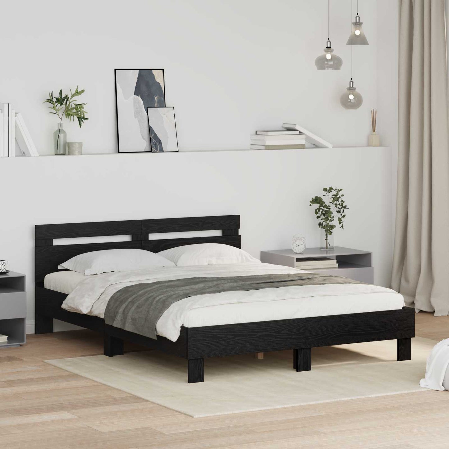Struttura del letto Rovere Nero 120 x 200 cm Legno multistrato | homemem39