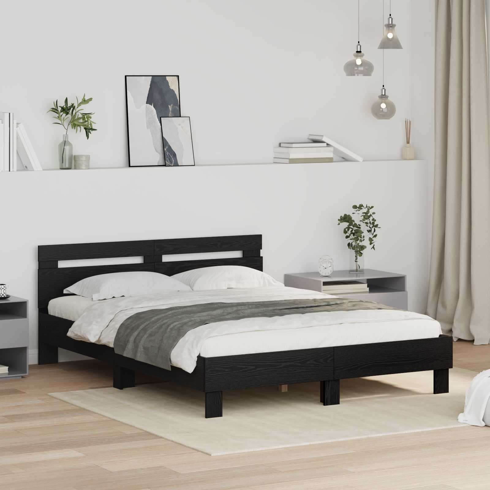 Struttura del letto Rovere Nero 120 x 200 cm Legno multistrato | homemem39