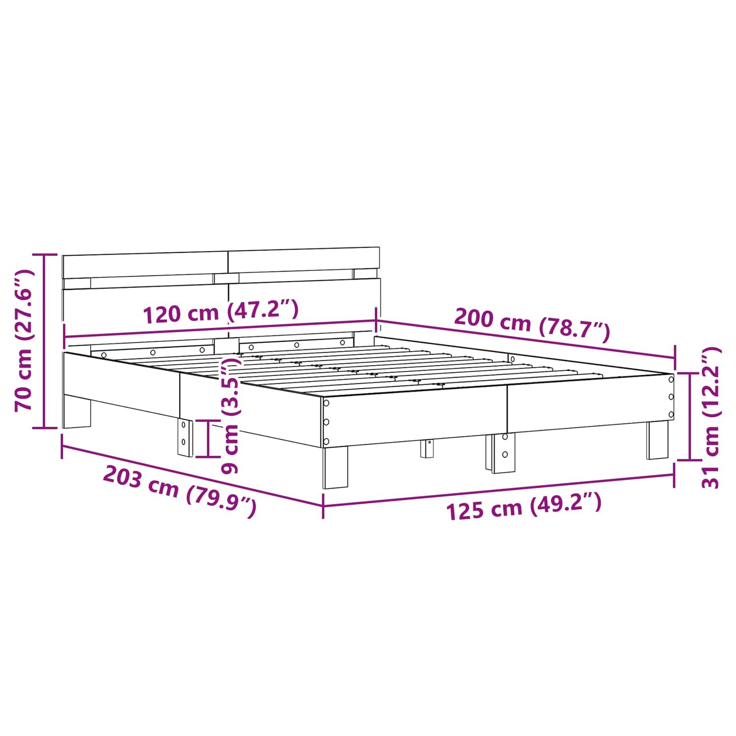 Struttura del letto Rovere Nero 120 x 200 cm Legno multistrato | homemem39