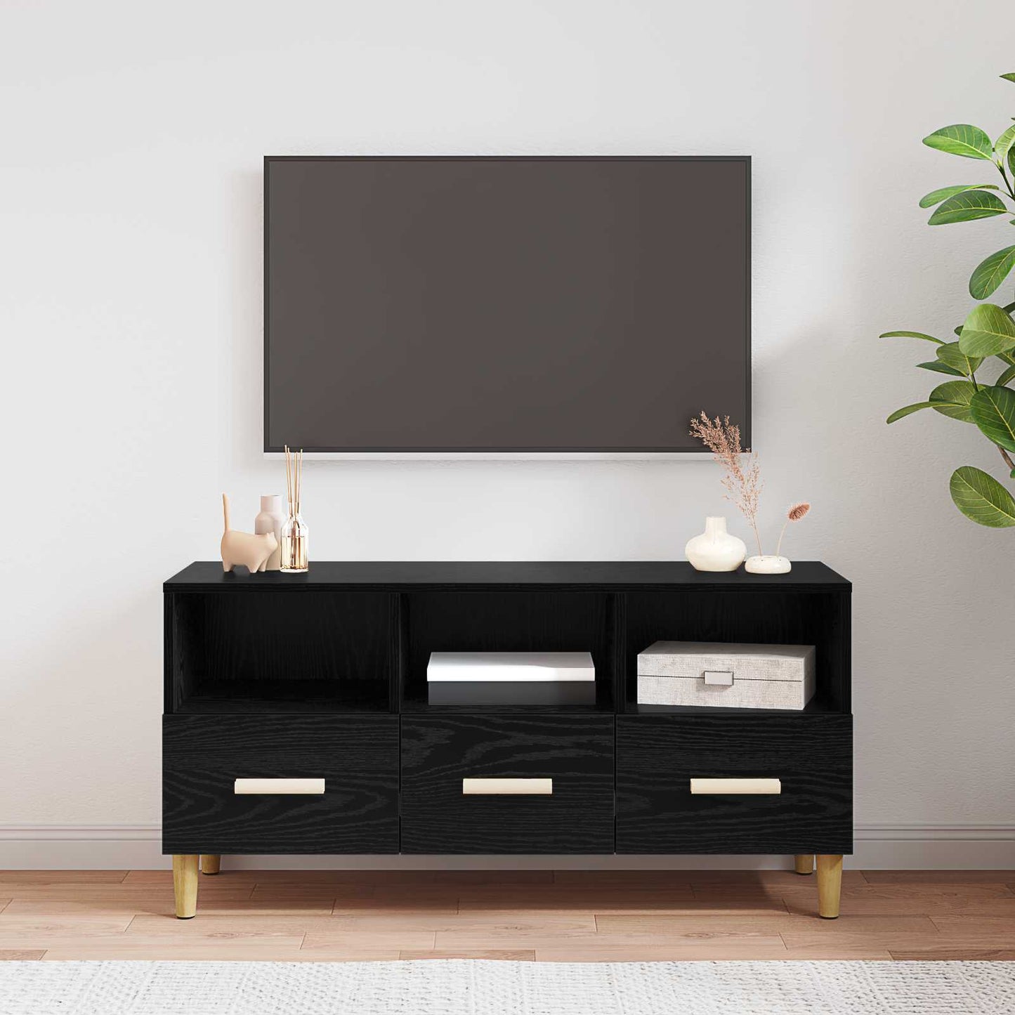 Mobile TV Rovere Nero 102 x 36 x 50 cm Legno multistrato