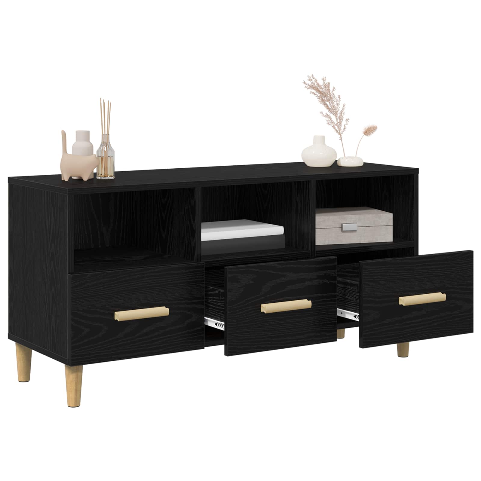Mobile TV Rovere Nero 102 x 36 x 50 cm Legno multistrato | homemem39