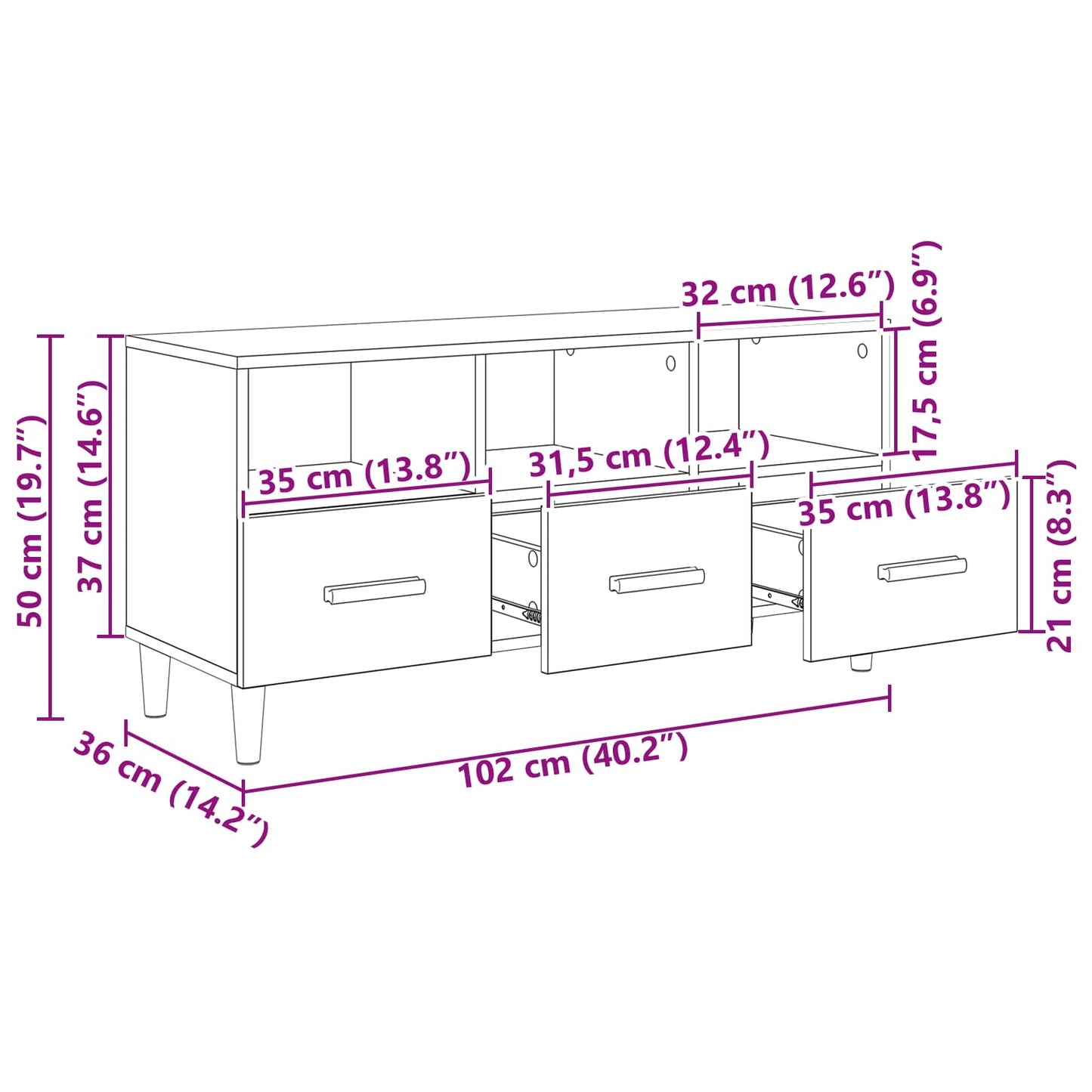 Mobile TV Rovere Nero 102 x 36 x 50 cm Legno multistrato | homemem39