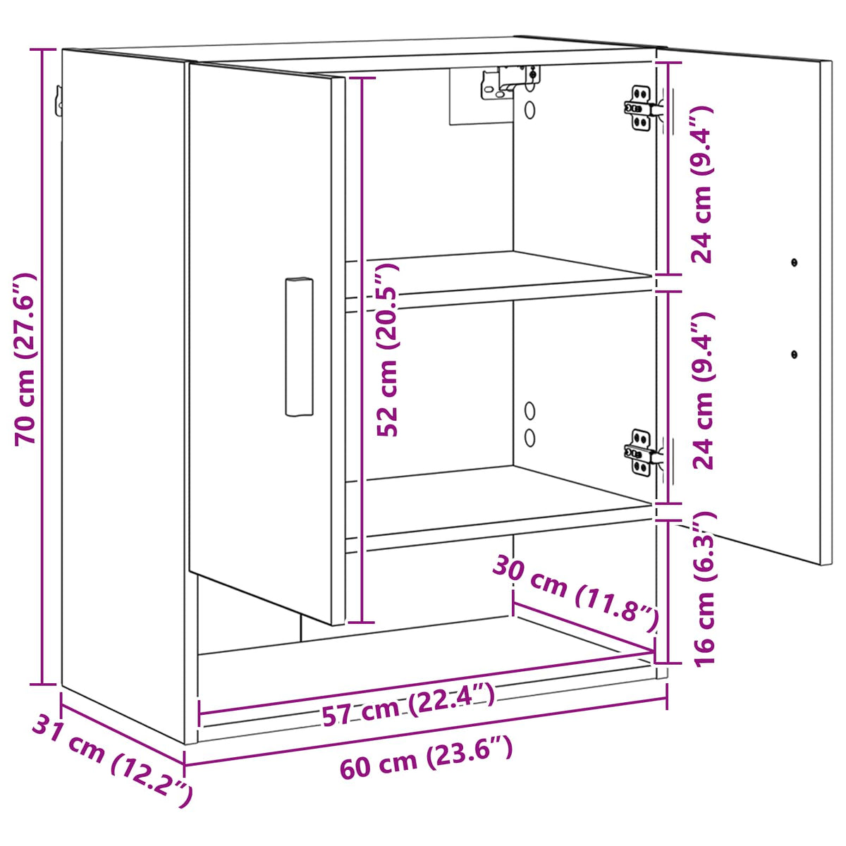Armadietto a muro 60 x 31 x 70 cm Legno ingegnerizzato