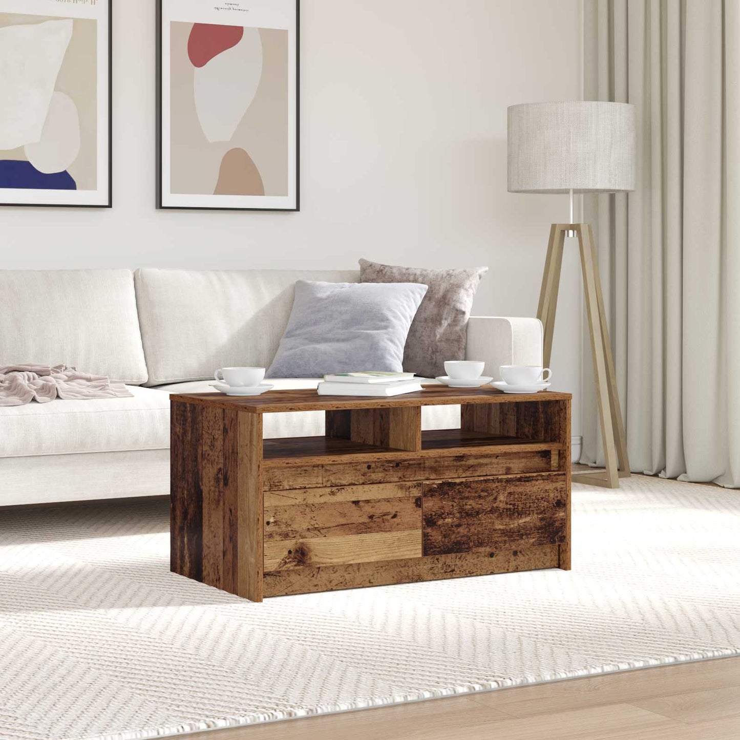Tavolino da salotto con cassetto Legno vecchio 90 x 50 x 45 cm | homemem39