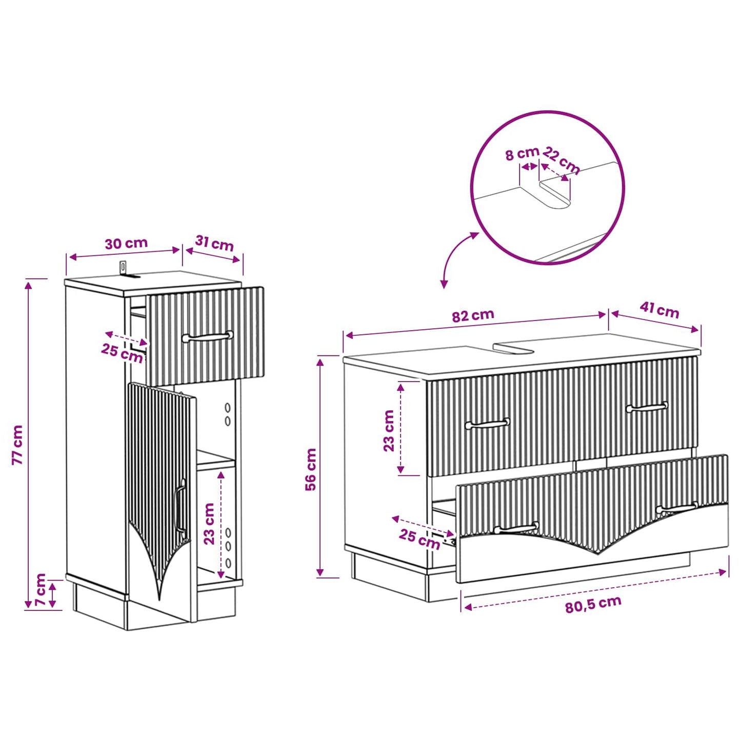 Set di Armadi da Bagno da 2 Pezzi HOORN Grigio Cemento | homemem39