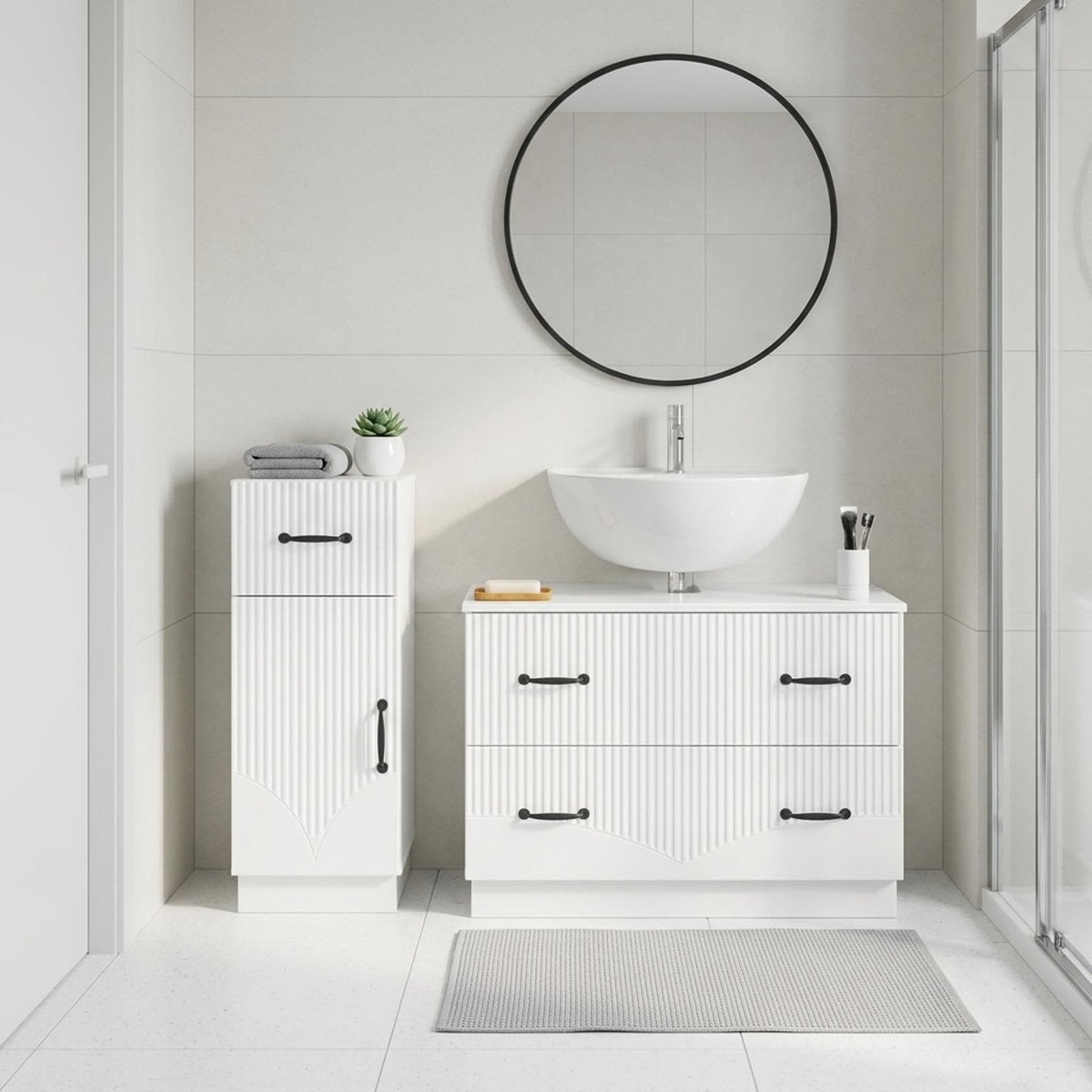 Set di Armadi da Bagno da 2 Pezzi HOORN Bianco Lucido