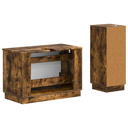 Set di Armadi da Bagno da 2 Pezzi HOORN Rovere Fumo | homemem39