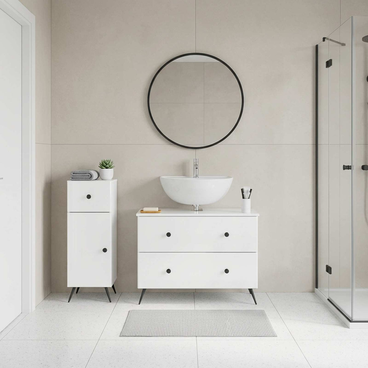 Set di Armadi da Bagno da 2 Pezzi BREDA Bianco Lucido