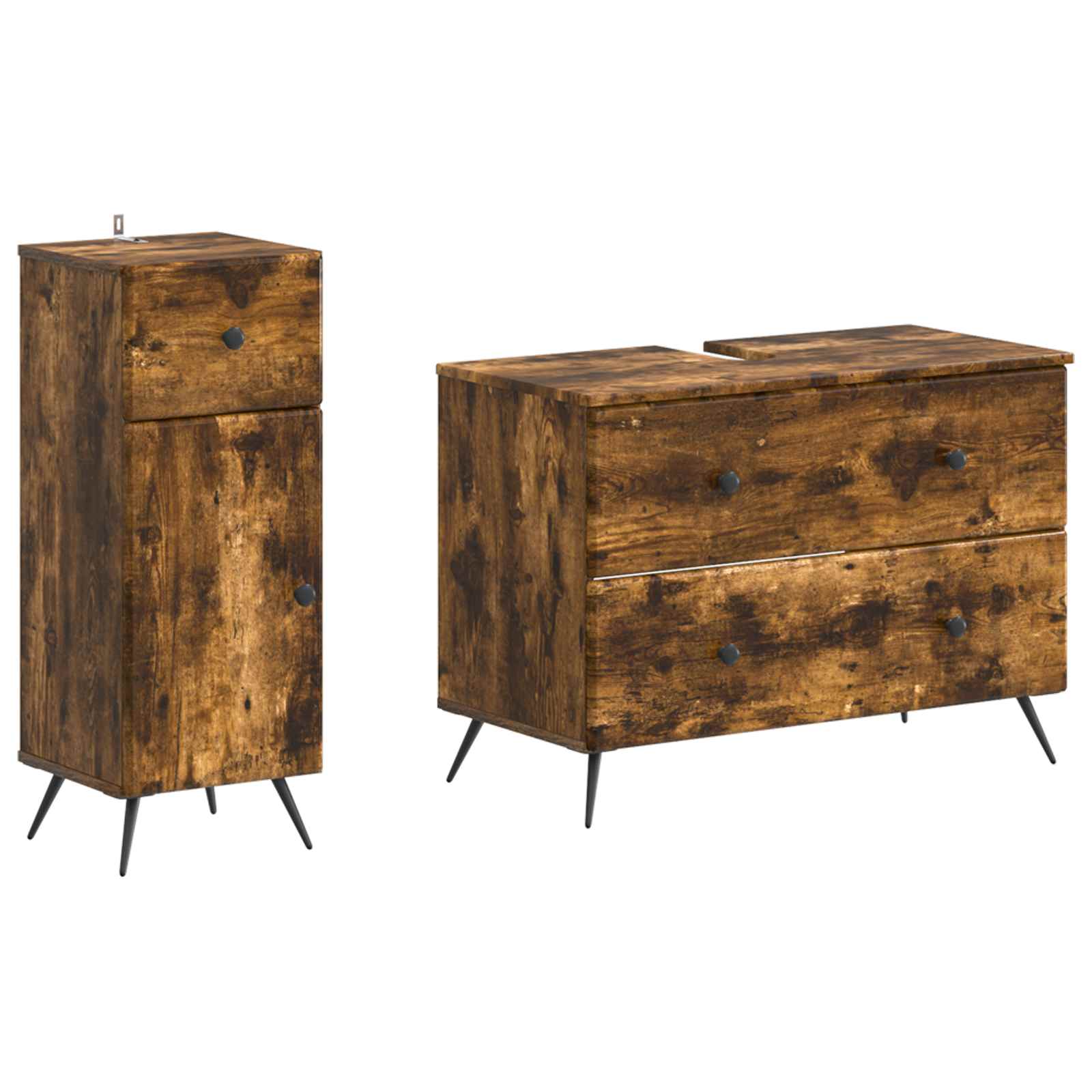 Set di Armadi da Bagno da 2 Pezzi BREDA Rovere Fumo | homemem39