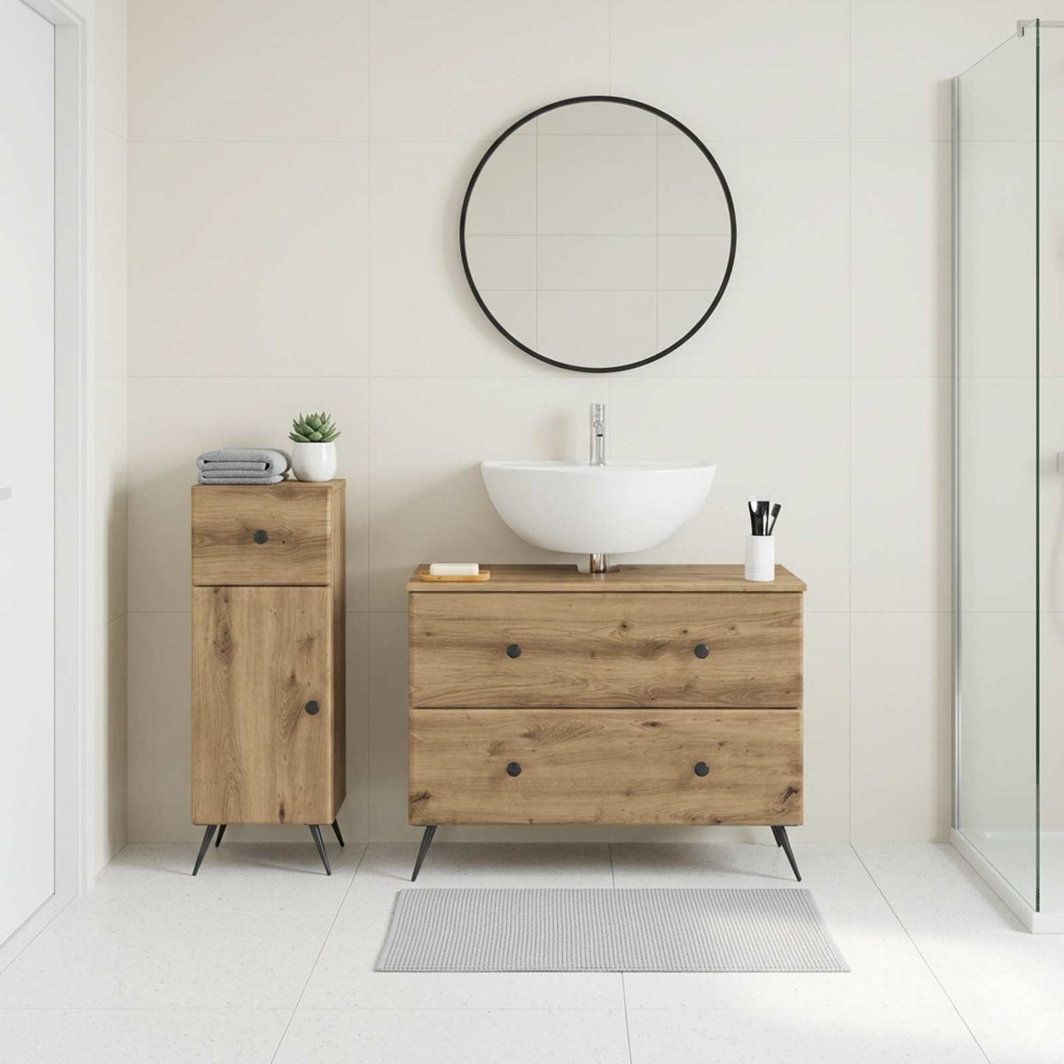 Set di Armadi da Bagno da 2 Pezzi BREDA Rovere Artigianale