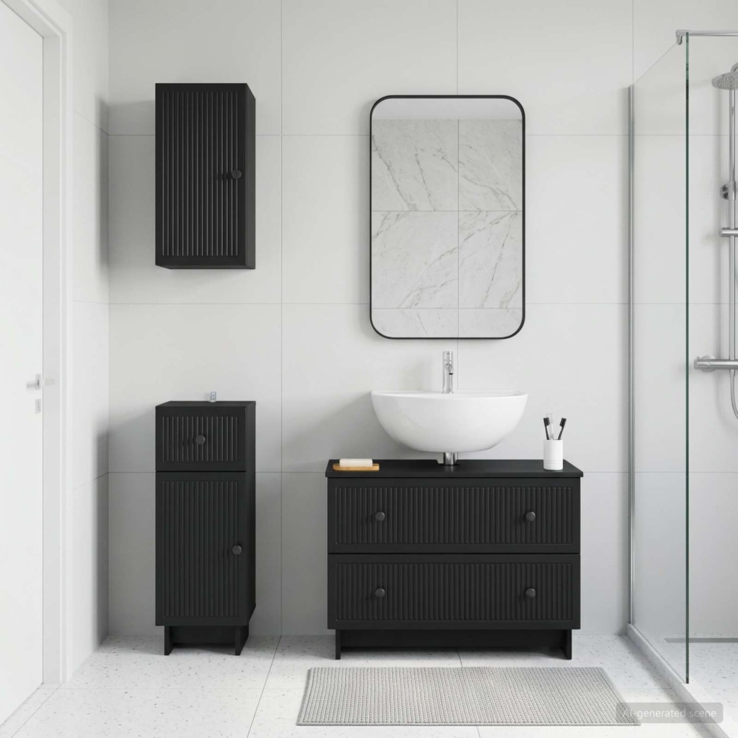 Set di armadietti da bagno in 3 pezzi EDE Nero