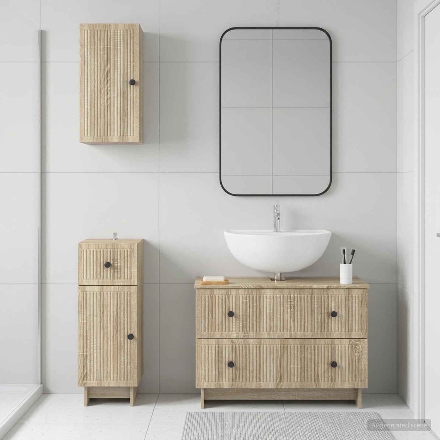 Set di armadietti da bagno in 3 pezzi EDE Rovere Sonoma