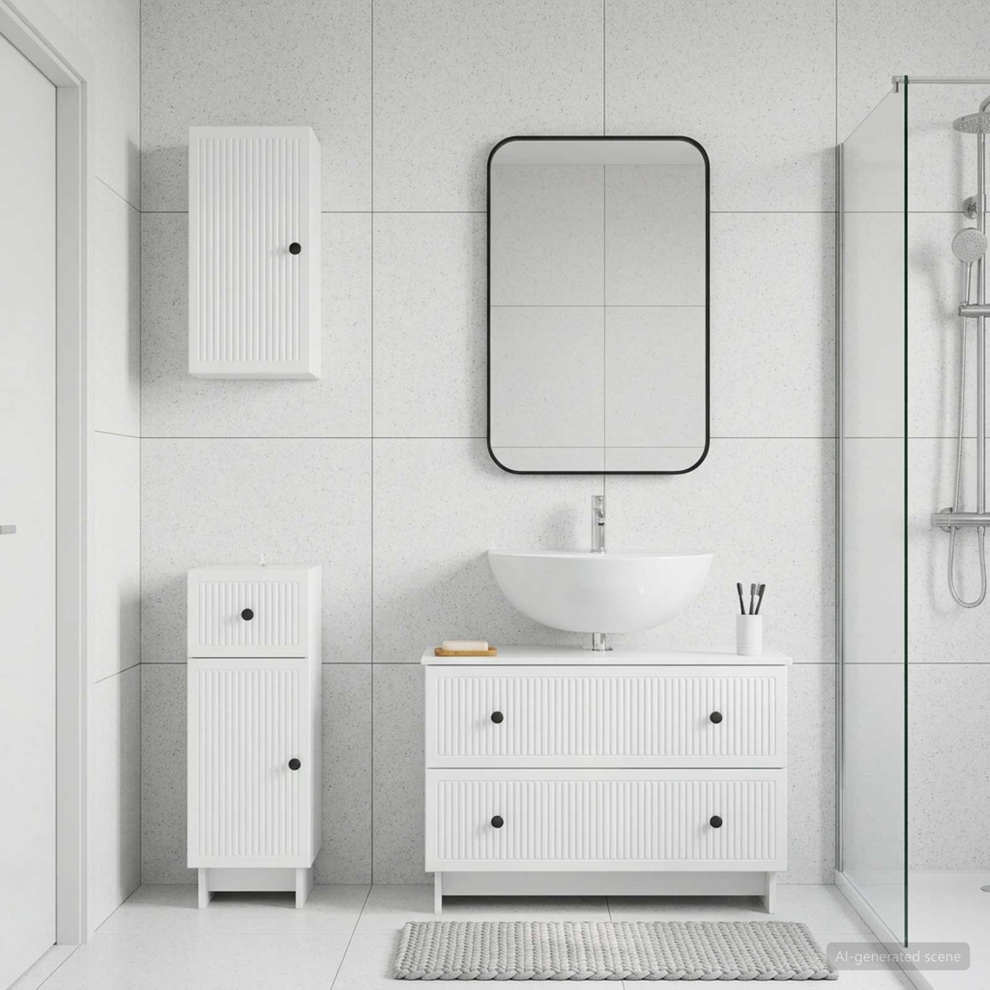 Set di armadietti da bagno in 3 pezzi EDE Bianco Lucido