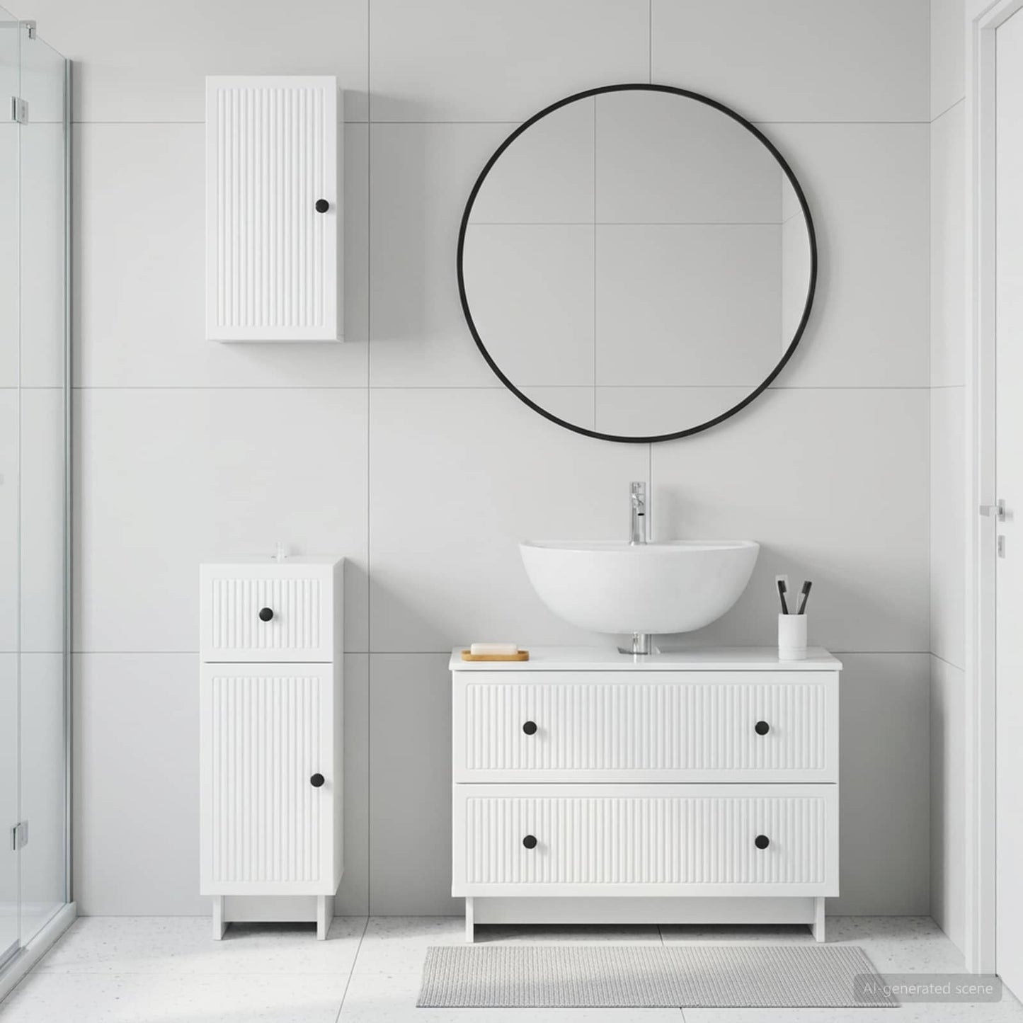 Set di armadietti da bagno in 3 pezzi EDE Bianco Lucido