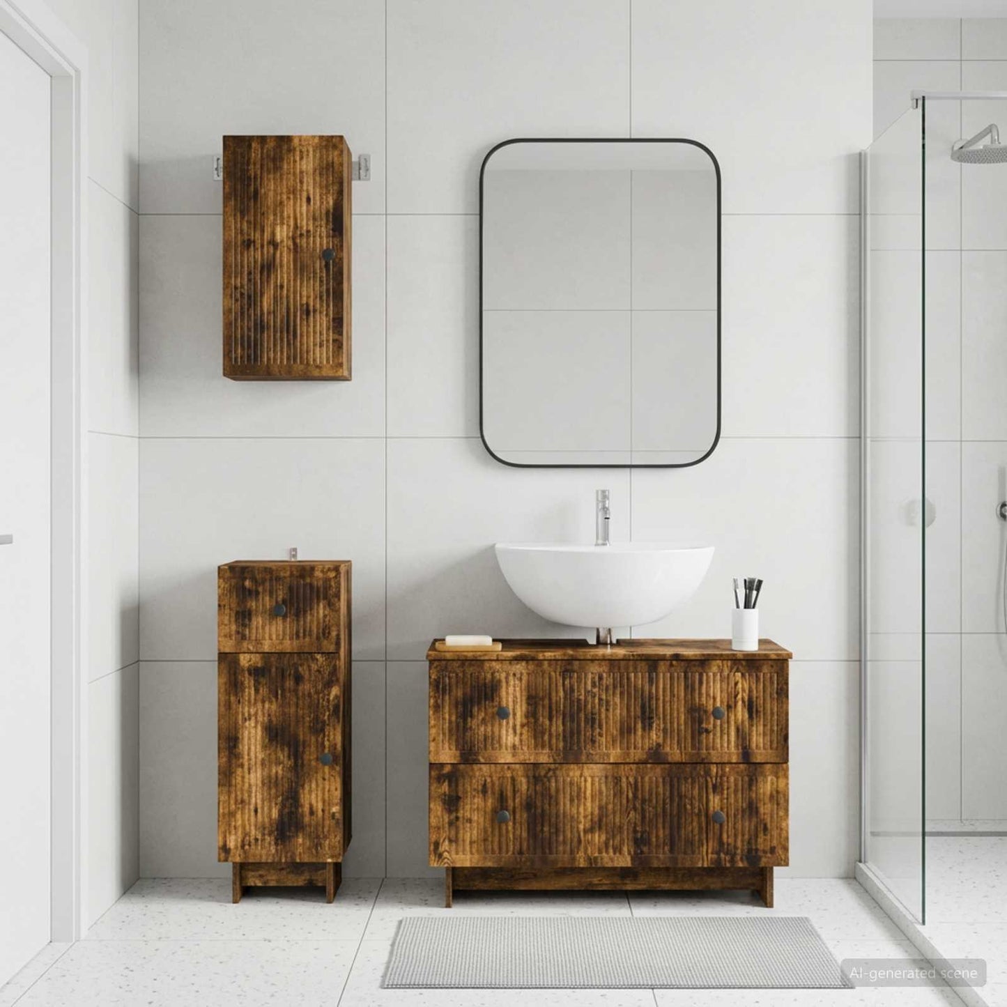 Set di armadietti da bagno in 3 pezzi EDE Rovere Fumo
