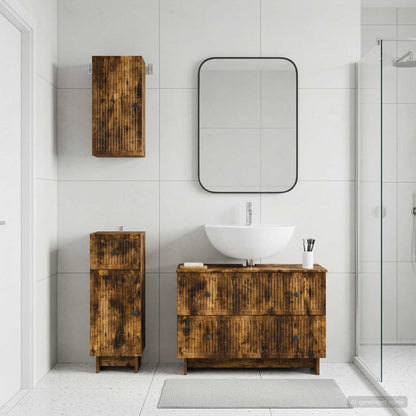 Set di armadietti da bagno in 3 pezzi EDE Rovere Fumo