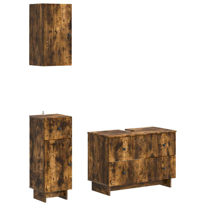 Set di armadietti da bagno in 3 pezzi EDE Rovere Fumo