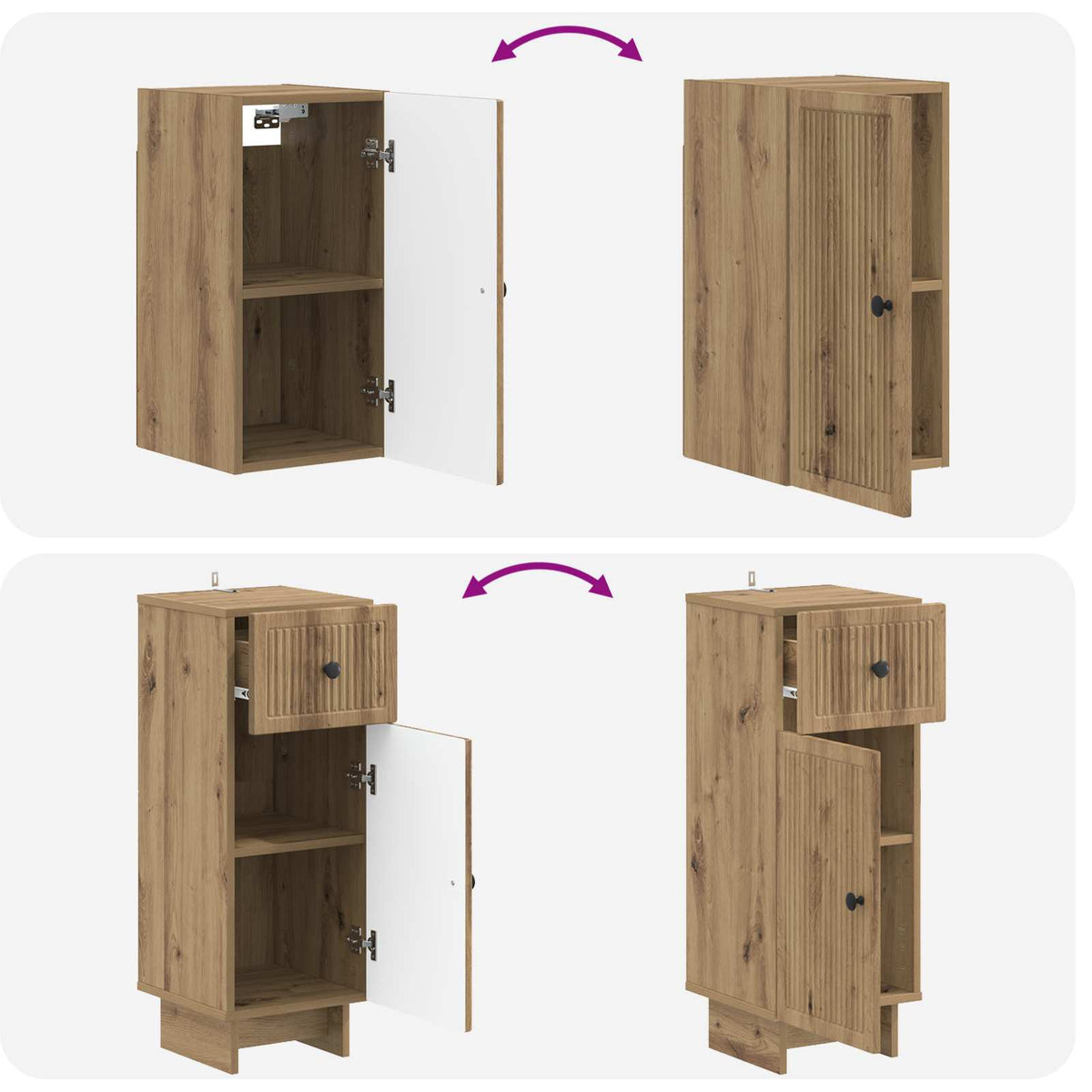 Set di armadietti da bagno in 3 pezzi EDE Rovere Artigianale