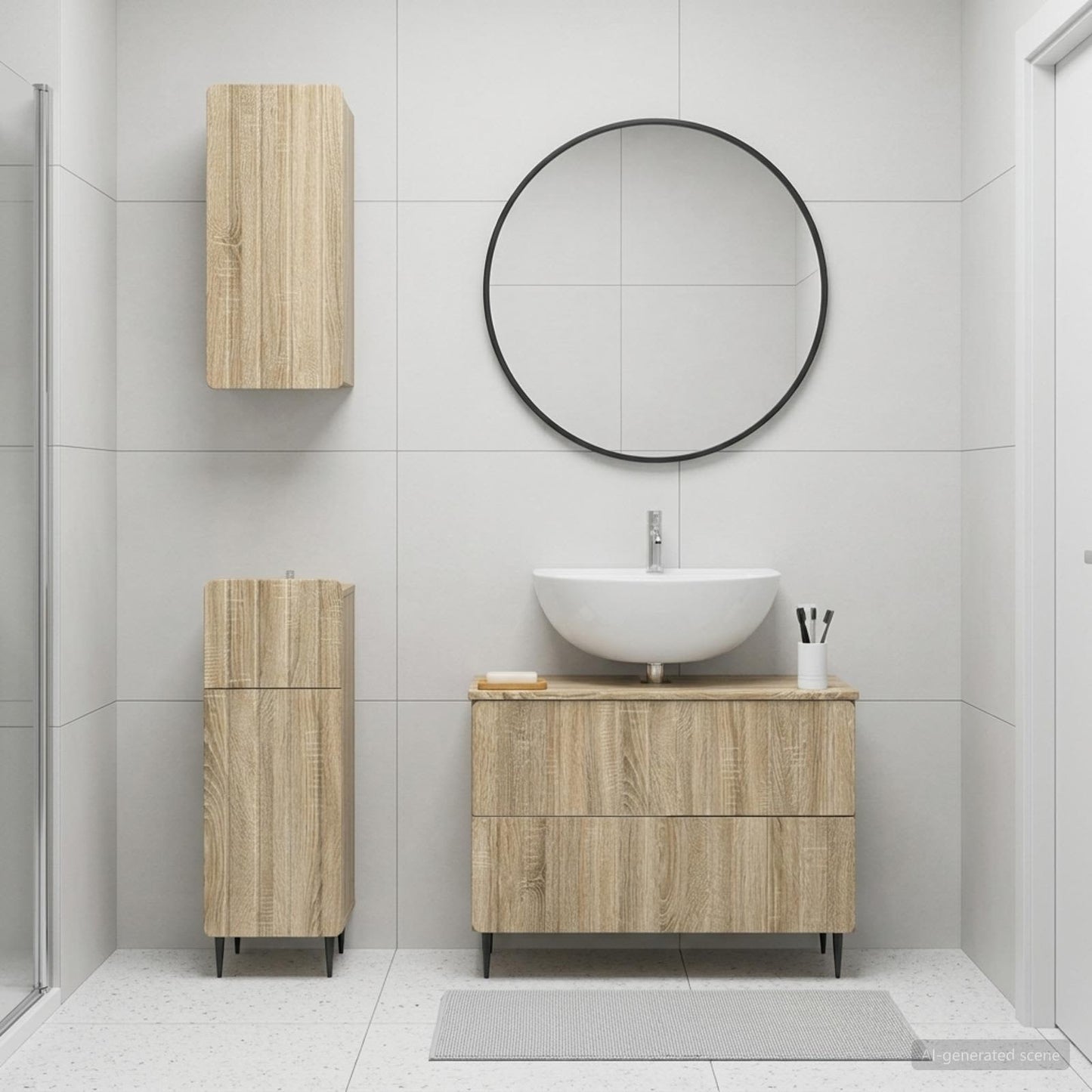 Set di armadietti da bagno in 3 pezzi ZWOLLE Rovere Sonoma