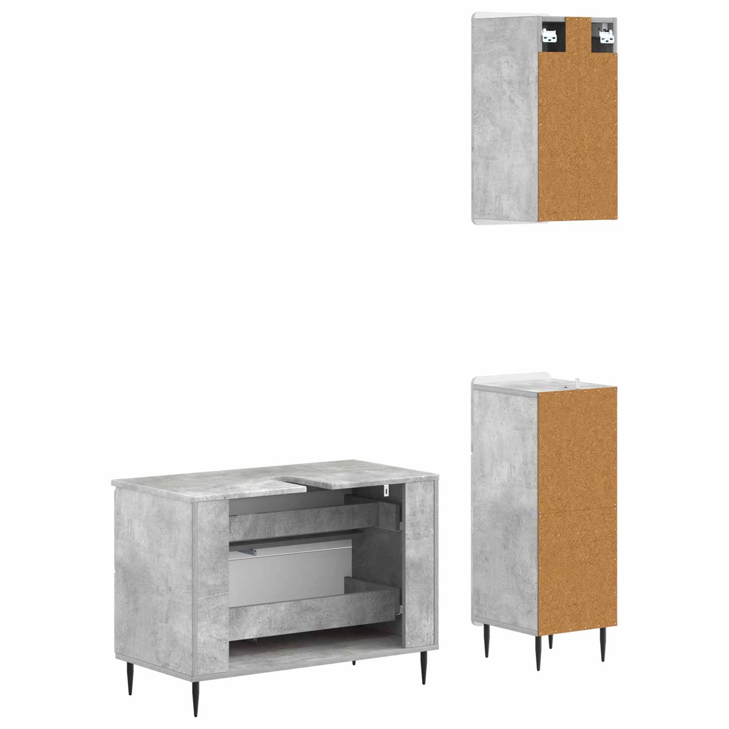 Set di armadietti da bagno in 3 pezzi ZWOLLE Grigio Cemento