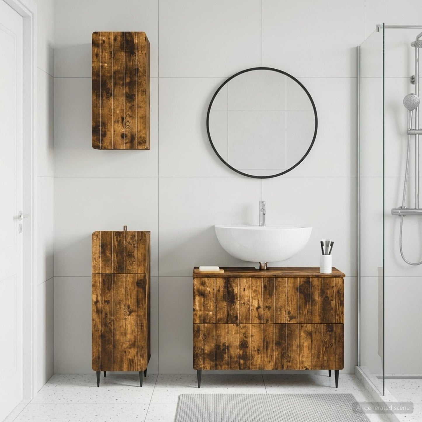 Set di armadietti da bagno in 3 pezzi ZWOLLE Rovere Fumo