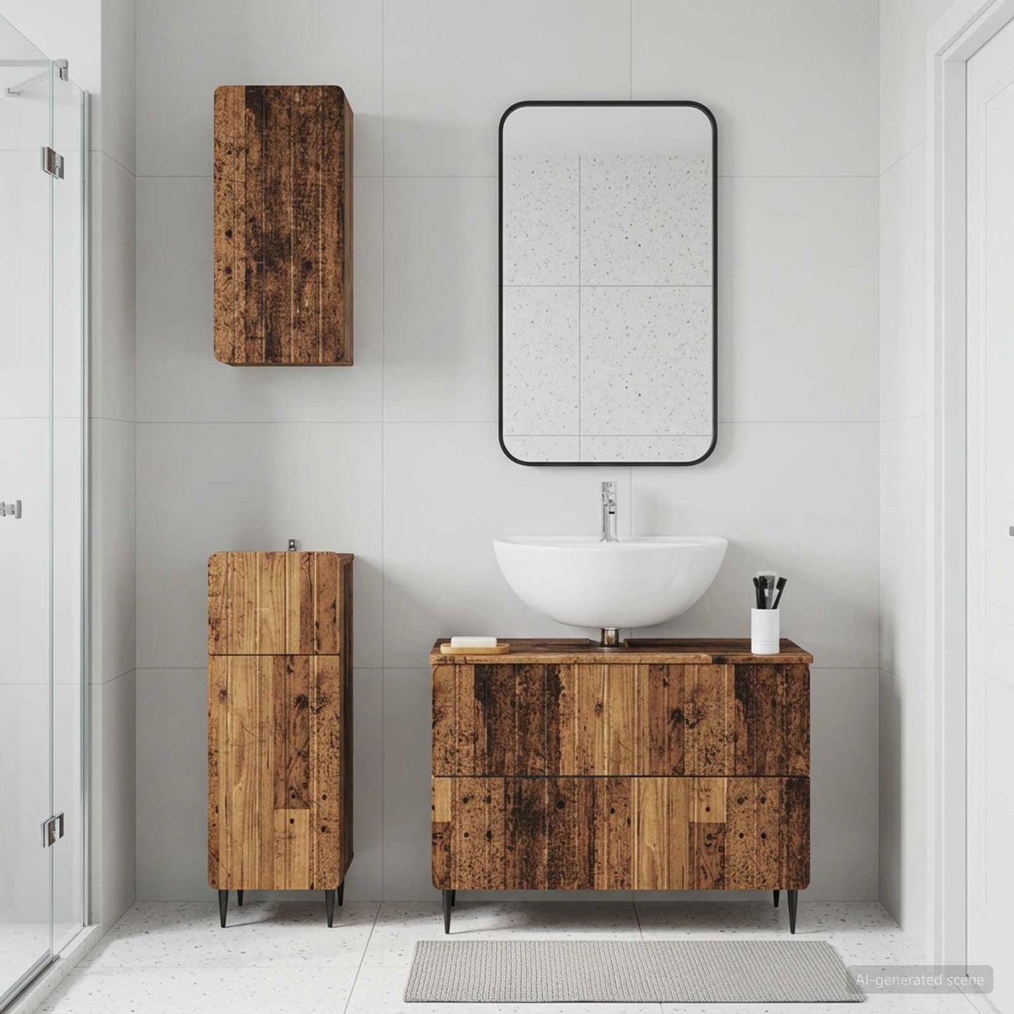 Set di armadietti da bagno in 3 pezzi ZWOLLE Legno antico