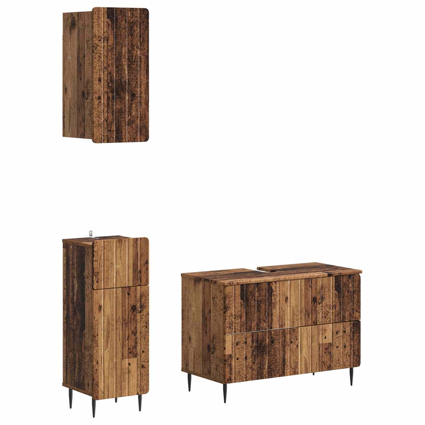 Set di armadietti da bagno in 3 pezzi ZWOLLE Legno antico