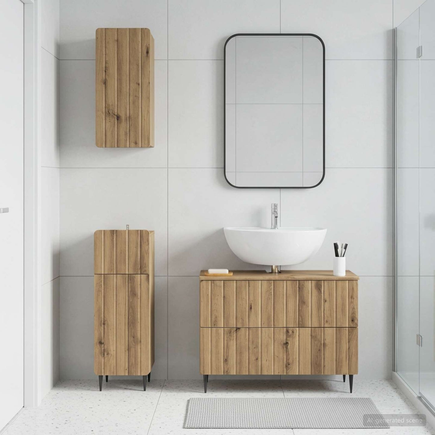 Set di armadietti da bagno in 3 pezzi ZWOLLE Rovere Artigianale