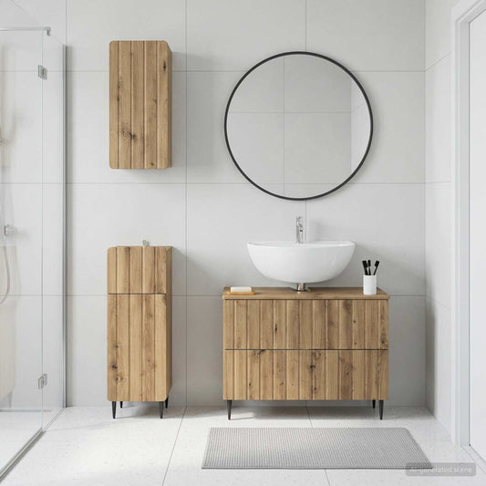 Set di armadietti da bagno in 3 pezzi ZWOLLE Rovere Artigianale