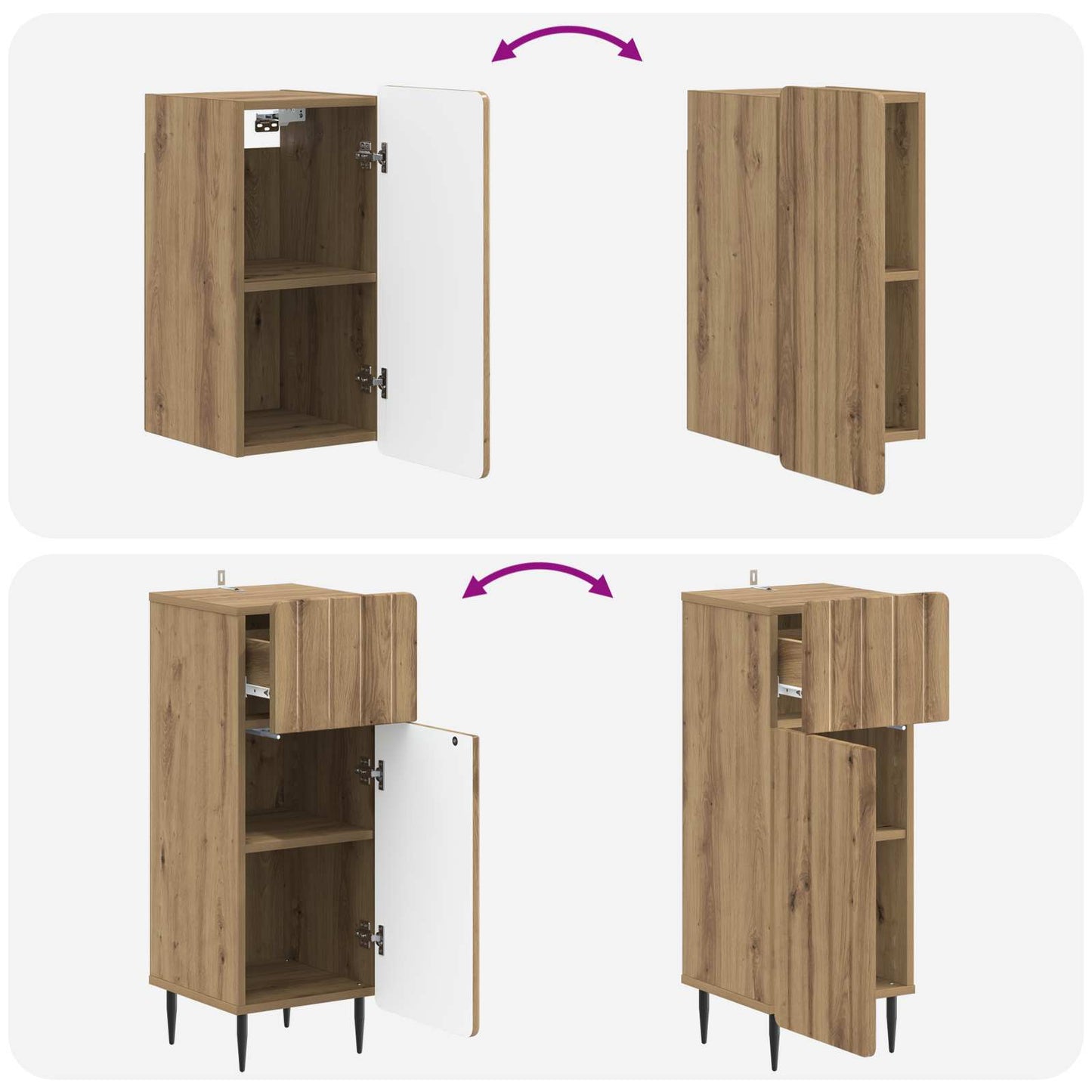 Set di armadietti da bagno in 3 pezzi ZWOLLE Rovere Artigianale