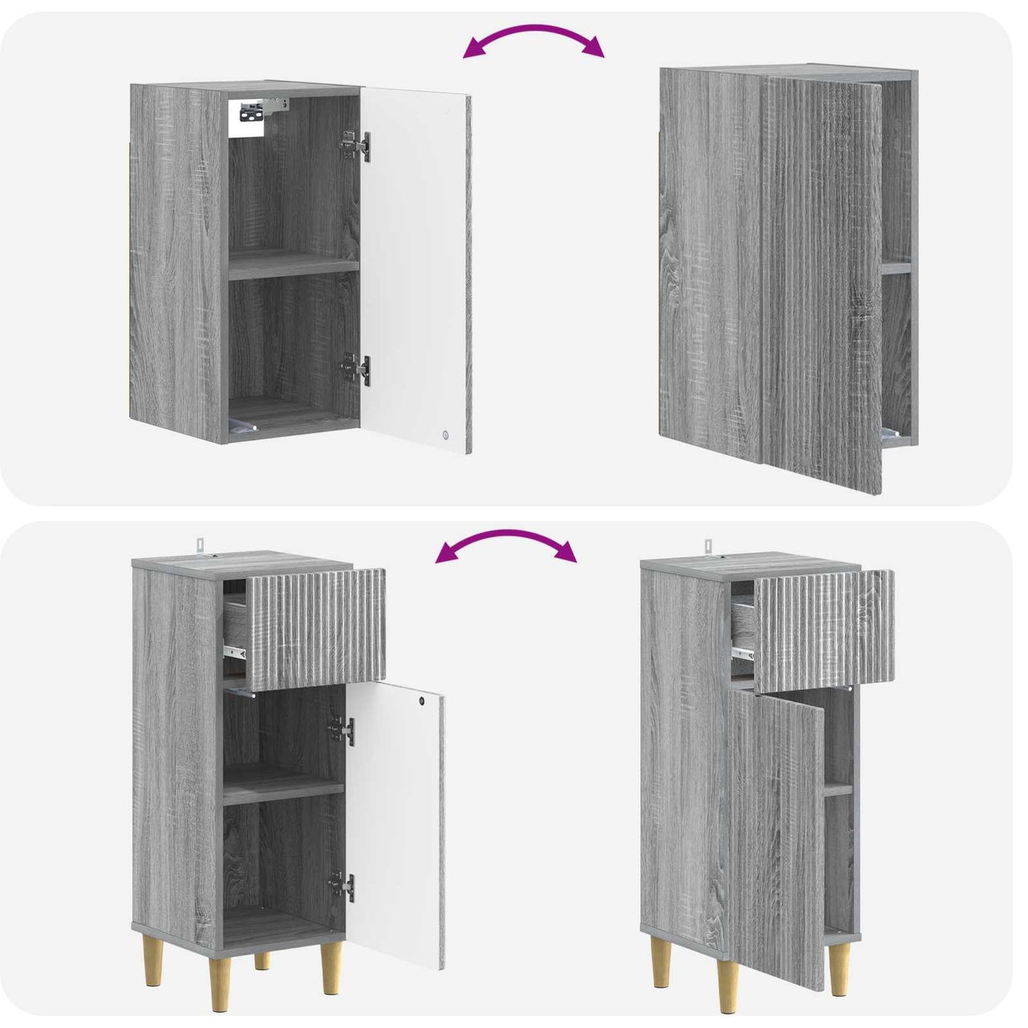 Set di armadietti da bagno in 3 pezzi ARNHEM Sonoma grigio