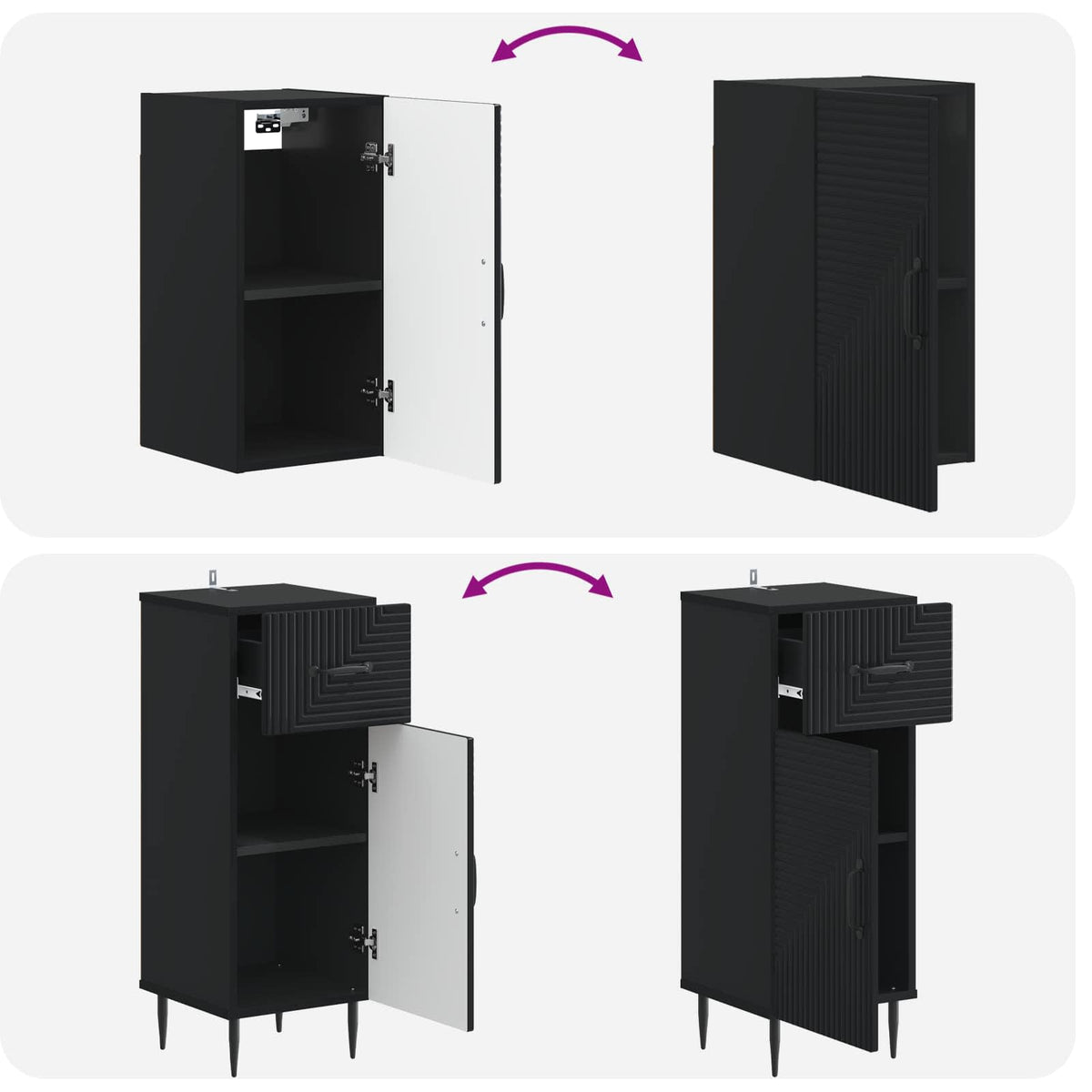 Set di armadietti da bagno in 3 pezzi HAARLEM Nero