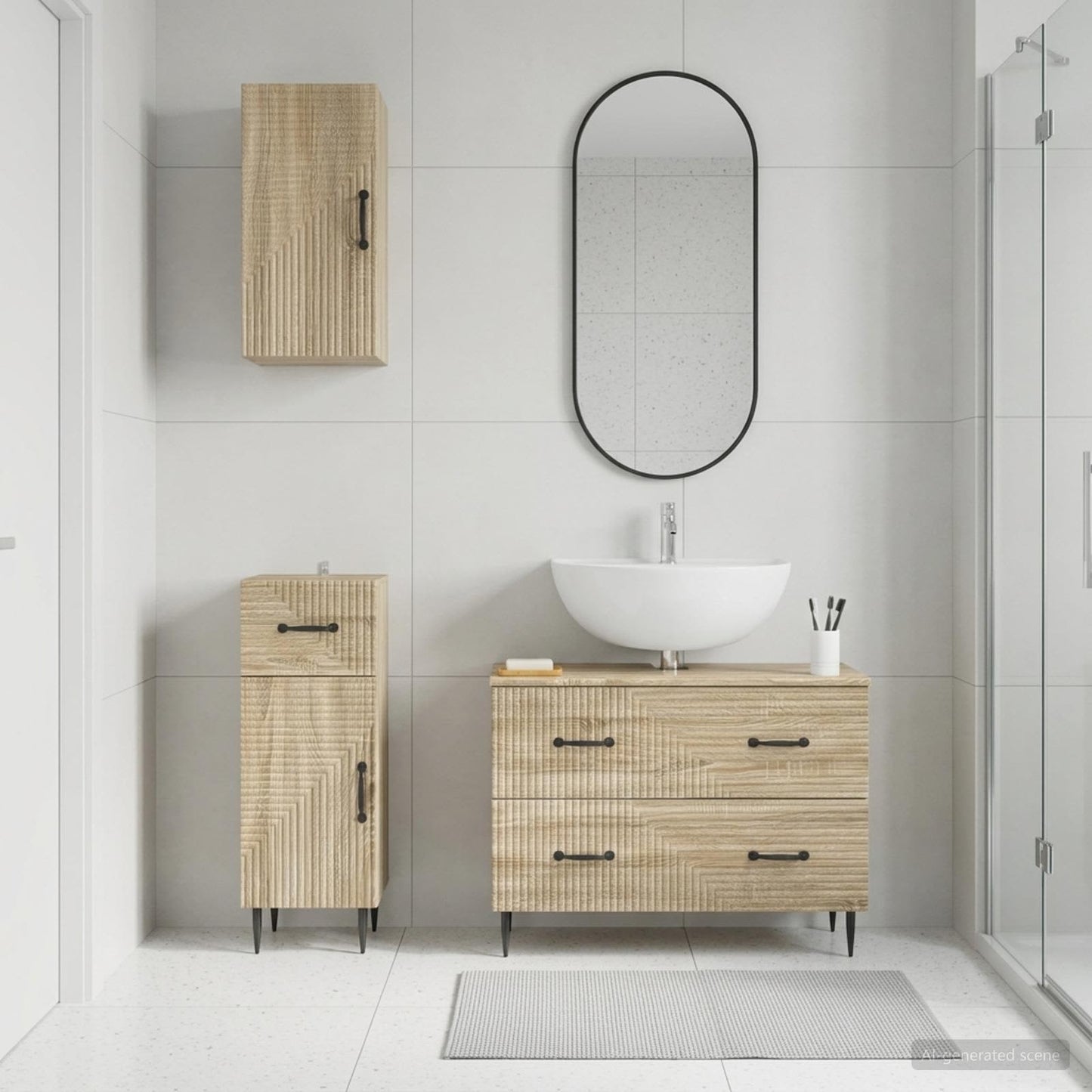 Set di armadietti da bagno in 3 pezzi HAARLEM Rovere Sonoma