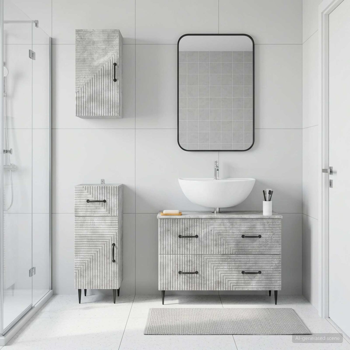Set di armadietti da bagno in 3 pezzi HAARLEM Grigio Cemento